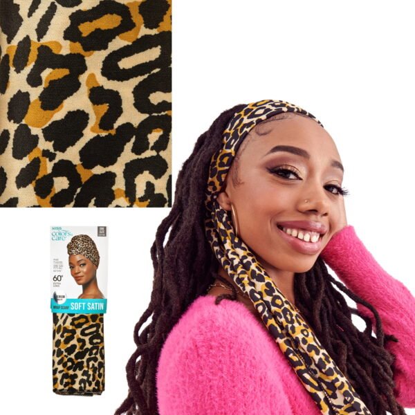 KISS Colors & Care Satin Hair Wrap Scarf 60" Extra Long, Leopard