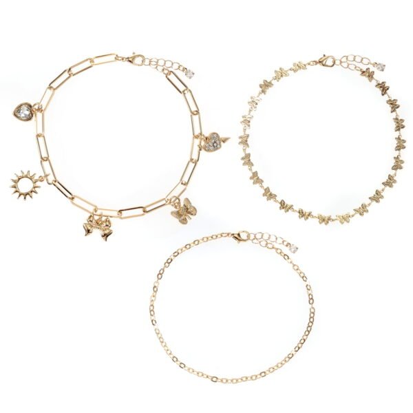 No Boundaries Women's Gold Charm Anklet Set, 3 Pieces