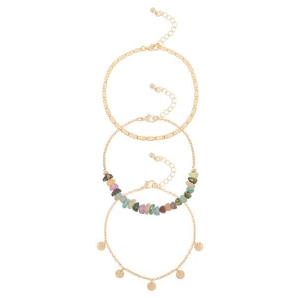 Time and Tru Women's Beaded Anklet Set with Disc Drops, 3-Pack Fashion Jewelry