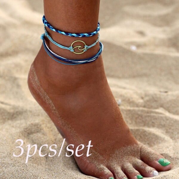 TIHLMK Fashion Anklets for Women 3pcs Silver Wave Anklets Bracelets for Women Rope Beach Anklet Jewelry