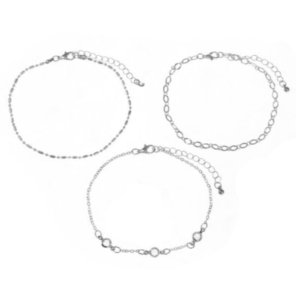 Time and Tru 3 Pack Anklet Set with Rhodium Chain and Stone (Women's)