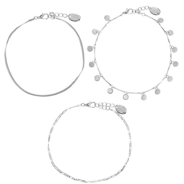 Time and Tru Women's Silver Tone Anklet Set, 3 Pieces
