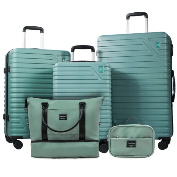Travelhouse 5-Piece Hardside Luggage Set Spinner Lightweight Suitcase with TSA Lock & Duffel Bag,Green