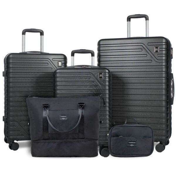 Travelhouse 5-Piece Hardside Luggage Set Spinner Lightweight Suitcase with TSA Lock & Duffel Bag,Black