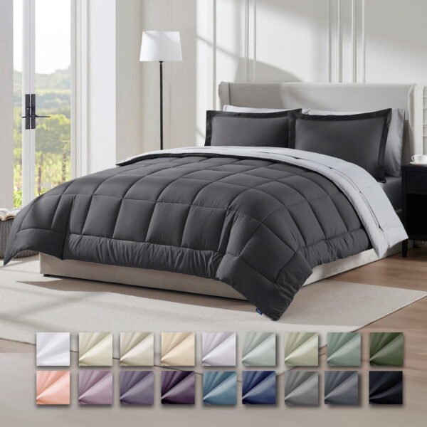 Virtu Full Size Comforter Sets, Bed in a bag, 7 Piece Reversible Bedding Comforter Set with Sheets, Bedding Set Dark Gray