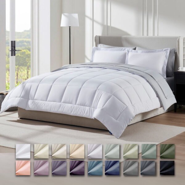 Virtu King Size comforter sets Bed in a Bag, 7 Piece Reversible Bedding Comforter Sets with Sheets, White