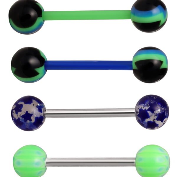 Body Jewelry Women's Stainless Steel 14 Gauge Assorted Barbell Tongue Rings, 4 Pack