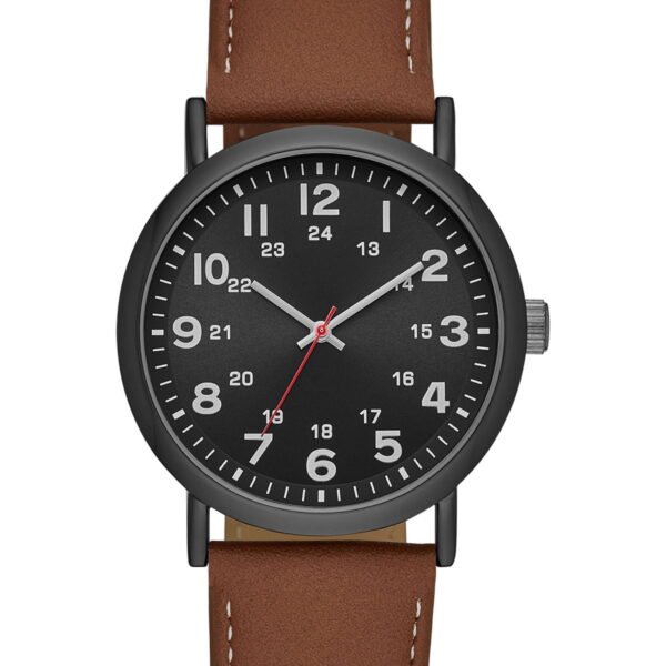 GEORGE Men's Watch: Gunmetal Case, Black Easy Read Dial, Cognac Vegan Leather Band (FMDOGE009)