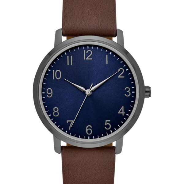 GEORGE Men's Watch: Gunmetal Case, Blue Easy Read Dial,Brown Vegan Leather Band (FMDOGE019)