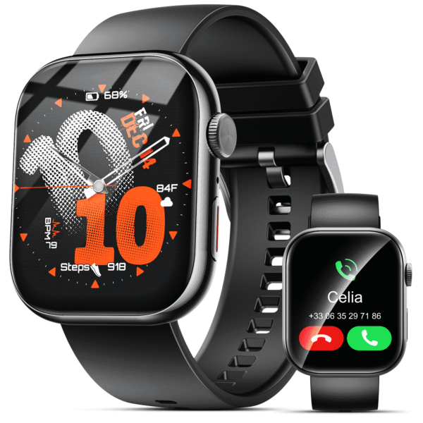 Smart Watch for Men Women, 2.01" HD Touchsreen, Bluetooth Calling, IP68 Water-Resistance, 180+ Sports Modes, Health, Fitness & Sleep Tracker, Timer, Fitness Watch for Android/iOS, Black