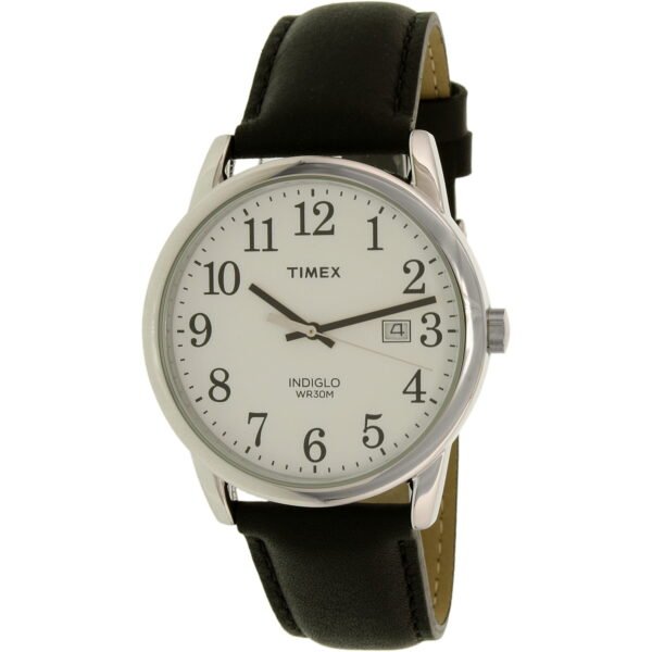 TImex Men's Easy Reader Date 38mm Black/Silver Leather Strap Watch