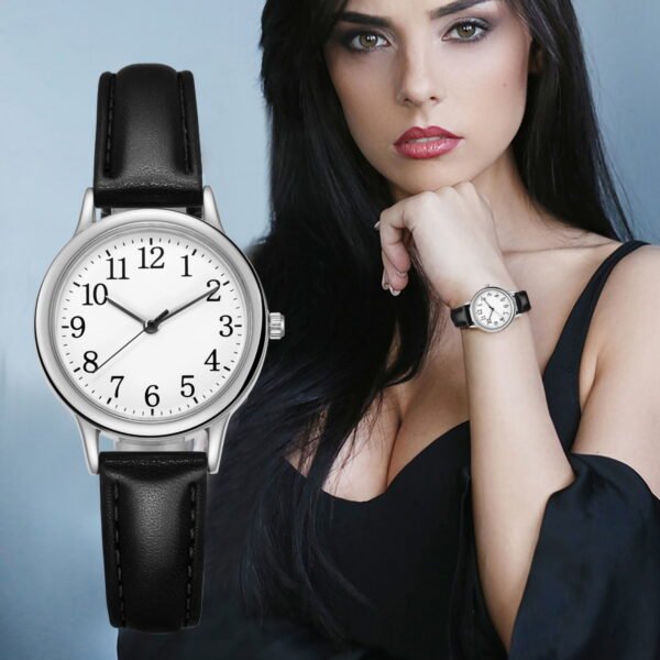 Transer Women's Classic Fashion Leather Strap Wristwatch, Black & Gold