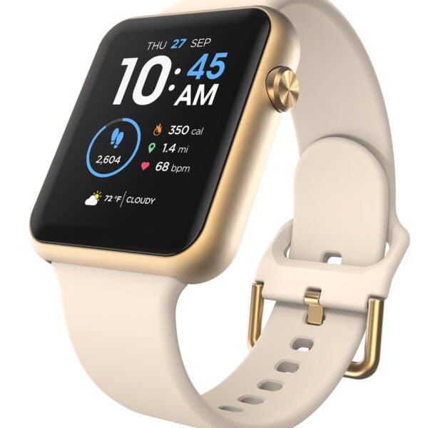 iTech Fusion 3 Unisex Adult Rectangular Smart Watch, Beige, Silicone Strap