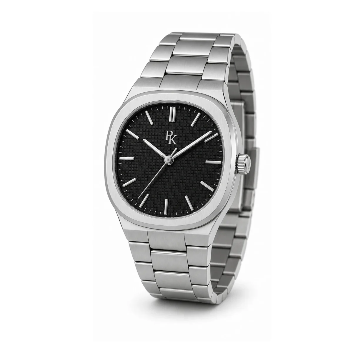 rk-ech-40-blk-stl-angle Royal Kinzy Echelon 40mm Black Integrated Bracelet Watch - Image 3