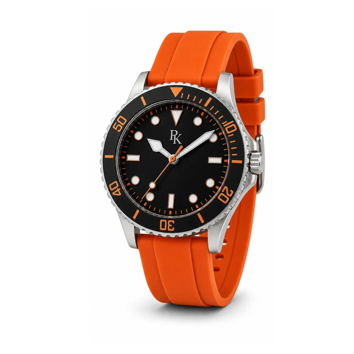 rk-mrn-42-org-sil-angle Royal Kinzy Mariner 42mm Orange Silicone Sport Watch - Image 3
