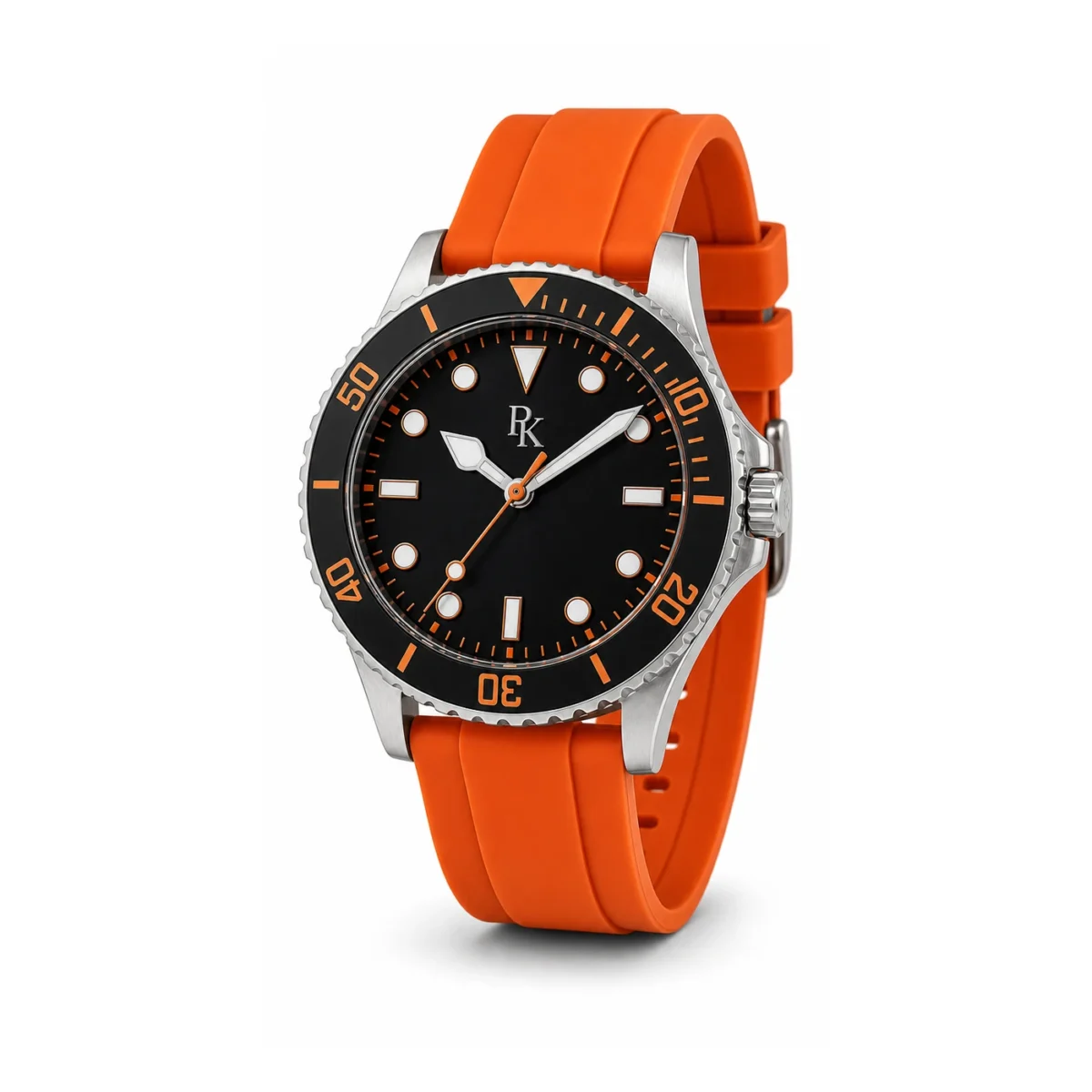 rk-mrn-42-org-sil-side-detail Royal Kinzy Mariner 42mm Orange Silicone Sport Watch - Image 4