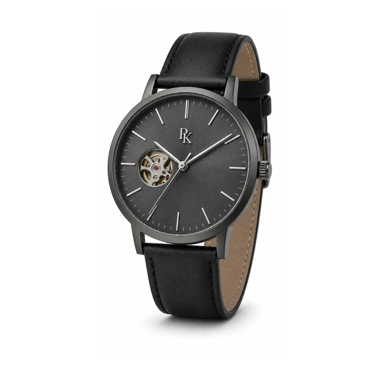 rk-vlt-41-gph-opn-angle Royal Kinzy Vault 41mm Graphite Open Heart Watch - Image 3
